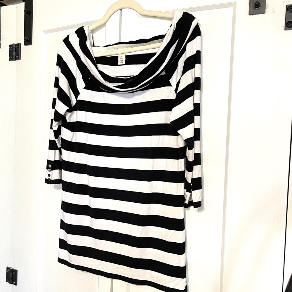 WHBM Off-Shoulder Striped Knit Top – Size Large, Tall-Friendly Fit - Picture 9 of 13